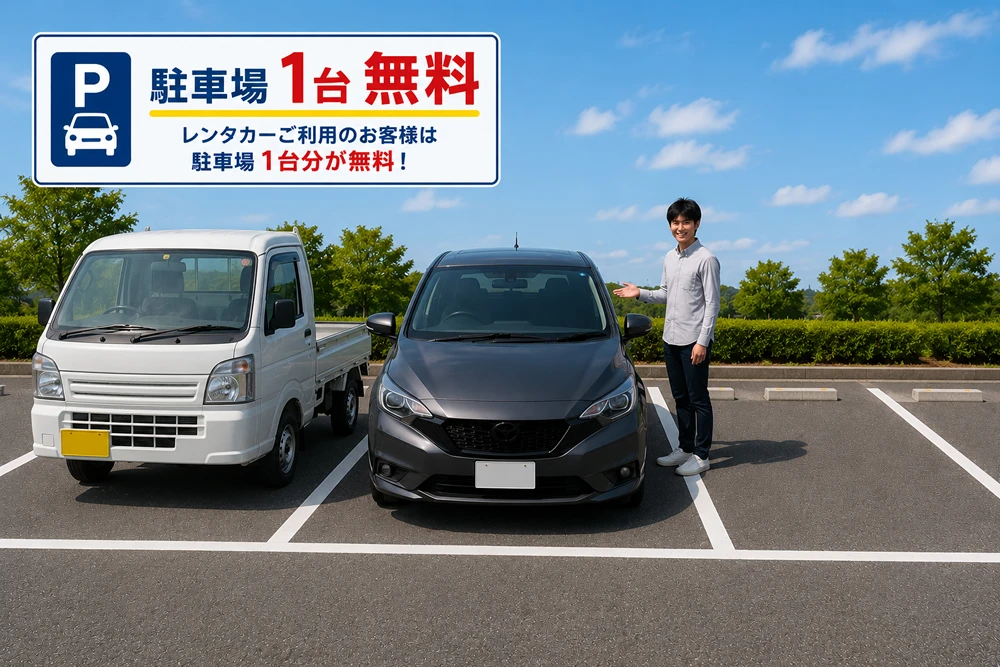 レンタカー利用時の駐車場1台無料の案内